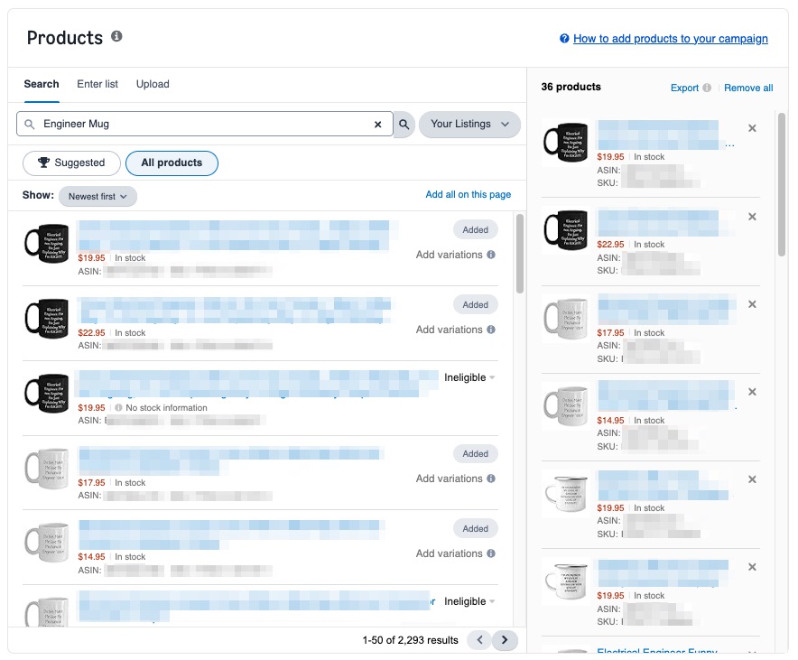 Amazon Product Selection