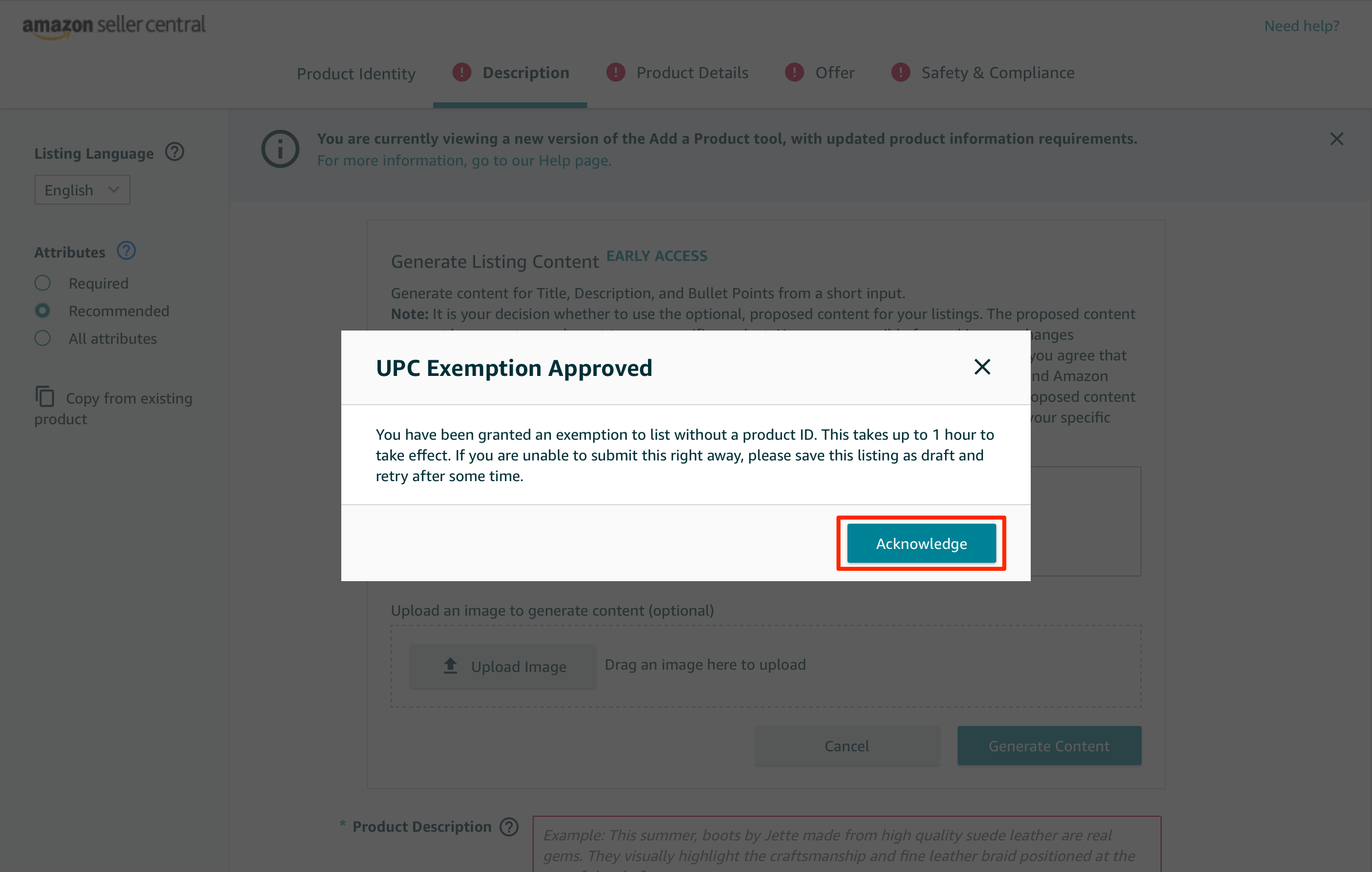 UPC Exemption Approved